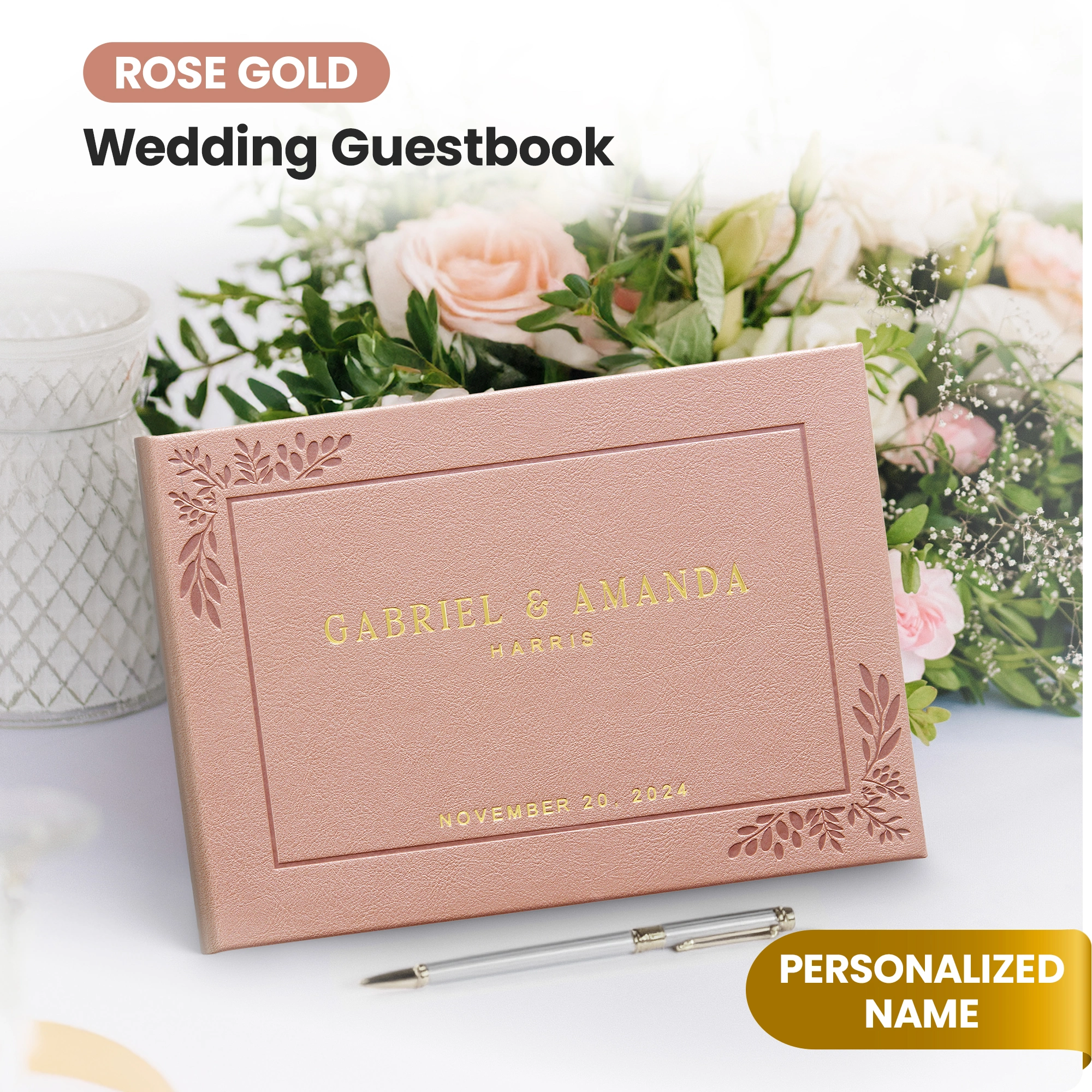 Custom Wedding Guest Book - Rose Gold